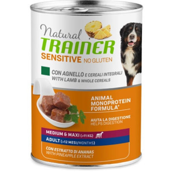 TRAINER Natural Sensitive No Gluten Medium & Maxi Adult con Agnello e Cereali 400 gr. - 