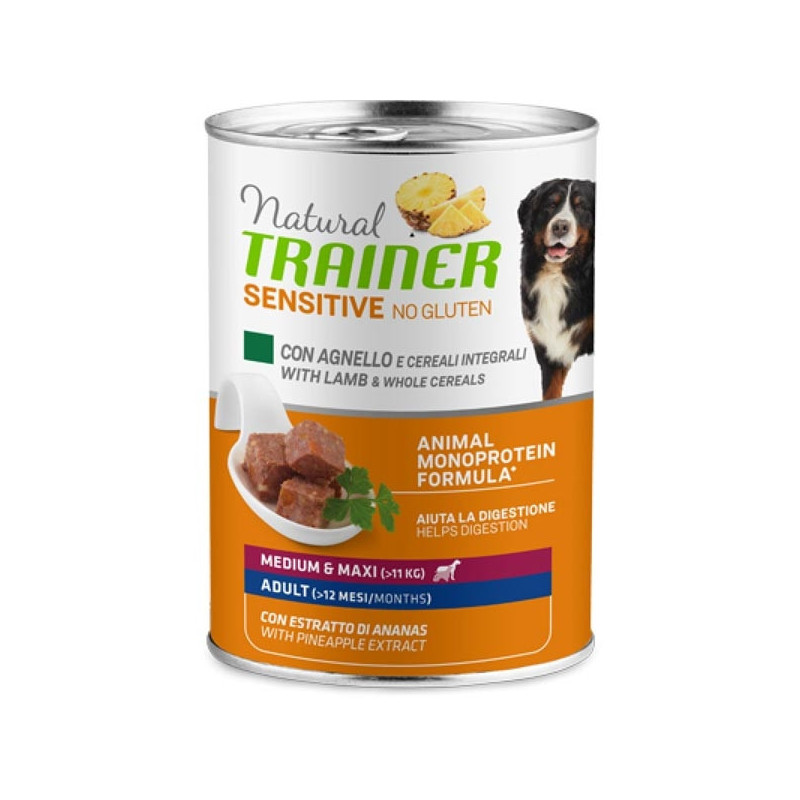 TRAINER Natural Sensitive No Gluten Medium & Maxi Adult con Agnello e Cereali 400 gr.
