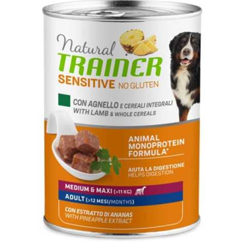 TRAINER Natural Sensitive No Gluten Medium et Maxi Adult avec Agneau et Cereali 400 g.