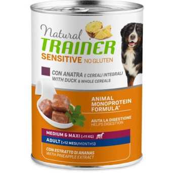 TRAINER Natural Sensitive No Gluten Medium & Maxi Adult con Anatra e Cereali 400 gr. - 