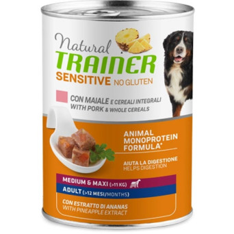 TRAINER Natural Sensitive No Gluten Medium & Maxi Adult mit Schweinefleisch und Getreide 400 gr.