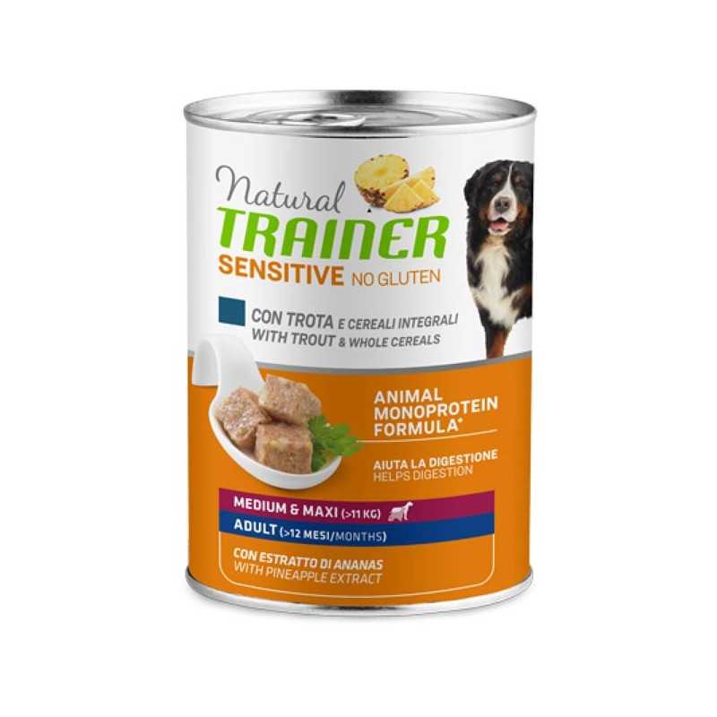 TRAINER Natural Sensitive No Gluten Medium et Maxi Adult avec Truite et Cereali 400 g. TRAINER Natural Sensitive No Gluten Medium et Maxi Adult avec Truite et Cereali 400 g.