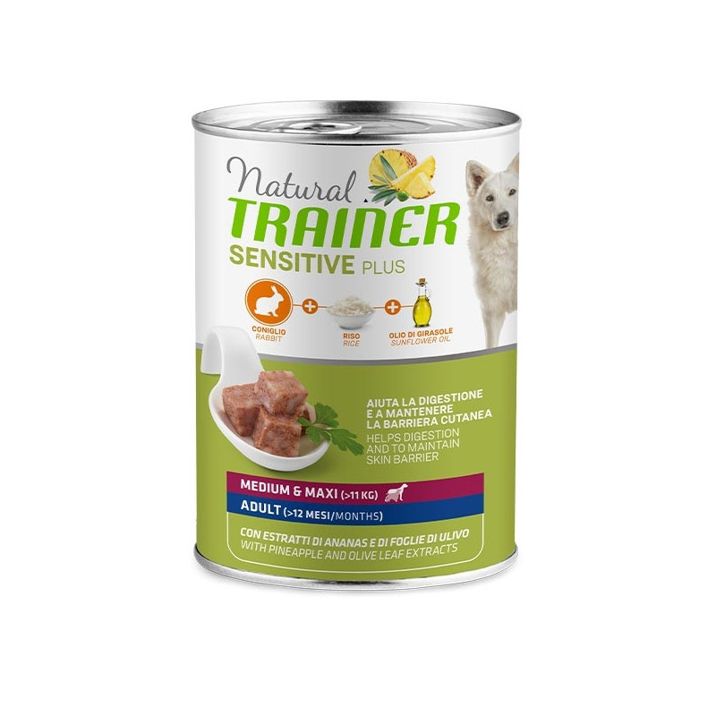 TRAINER Natural Sensitive Plus No Gluten Medium & Maxi Adult con Coniglio e Riso 400 gr.