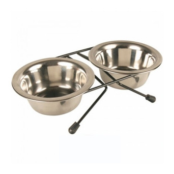 TRIXIE Set of Eat-on-Feet Bowls in Stainless Steel XL 2x1,8 lt. / 20 cm.