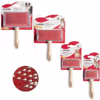 CAMON Carder with Wooden Handle, Steel Teeth and Rounded Tips Size XS