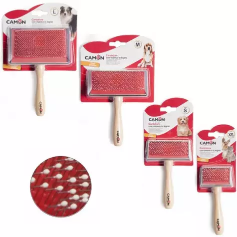 CAMON Carder with Wooden Handle, Steel Teeth and Rounded Tips Size XS