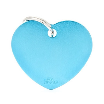 MY FAMILY Basic Small Heart ID Tag in Light Blue Aluminum