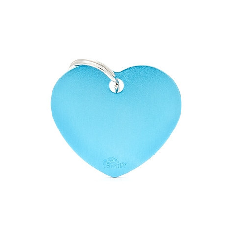 MY FAMILY Basic Small Heart ID Tag in Light Blue Aluminum