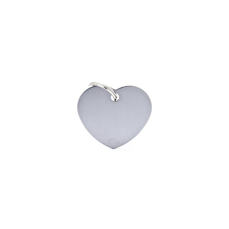 MY FAMILY Basic Small Heart ID Tag in Gray Aluminum