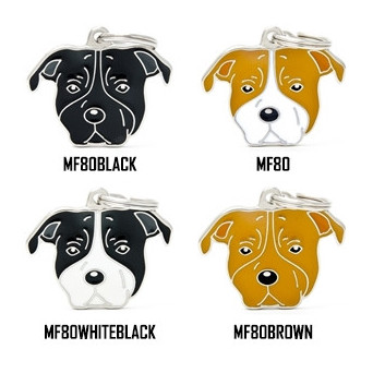 MY FAMILY Black and White Friends American Staffordshire Terrier ID Tag