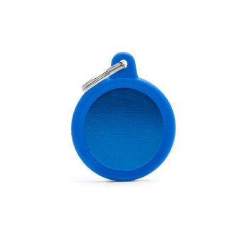 MY FAMILY Hushtag ID Tag Aluminum Blue Circle with Blue Rubber