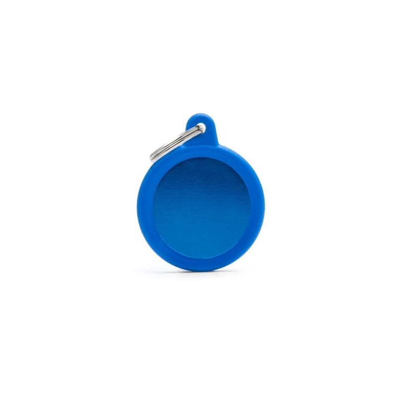 MY FAMILY Hushtag ID Tag Aluminum Blue Circle with Blue Rubber