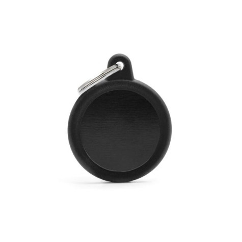 MY FAMILY Hushtag ID Tag Aluminum Black Circle with Black Rubber