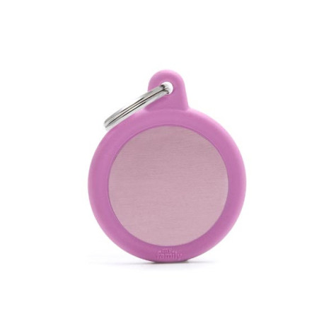 MY FAMILY Hushtag ID Tag Aluminum Pink Circle with Pink Rubber
