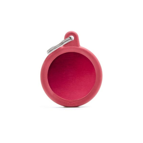 MY FAMILY Hushtag ID Tag Aluminum Red Circle with Red Rubber