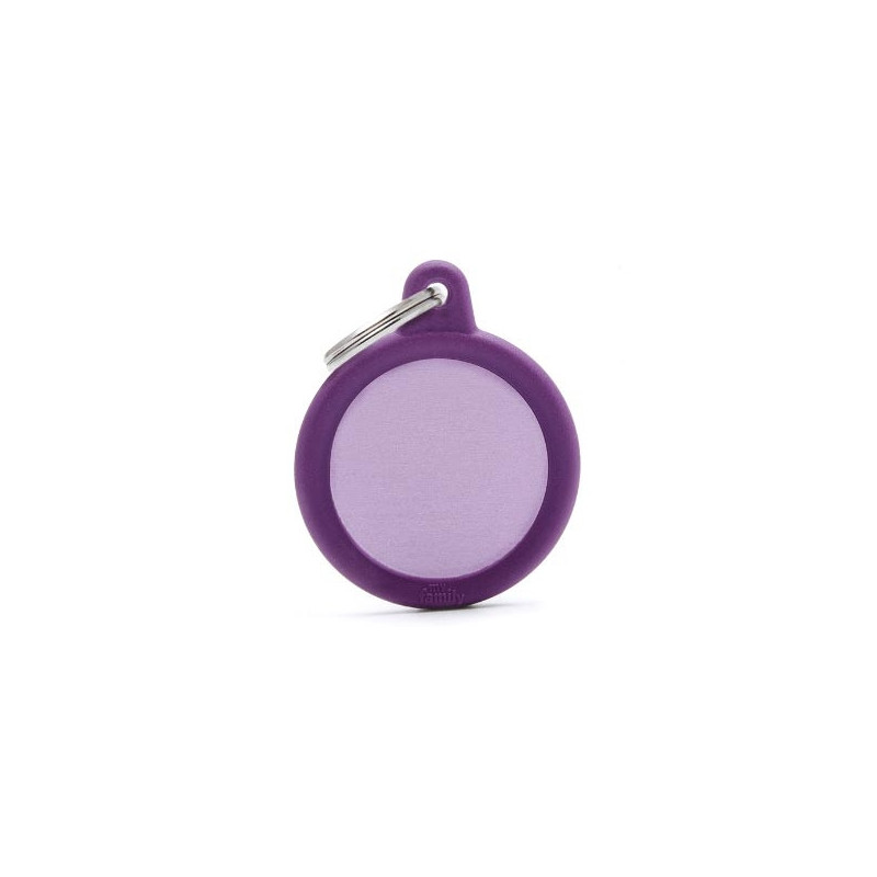 MY FAMILY Hushtag ID Tag Aluminum Purple Circle with Purple Rubber