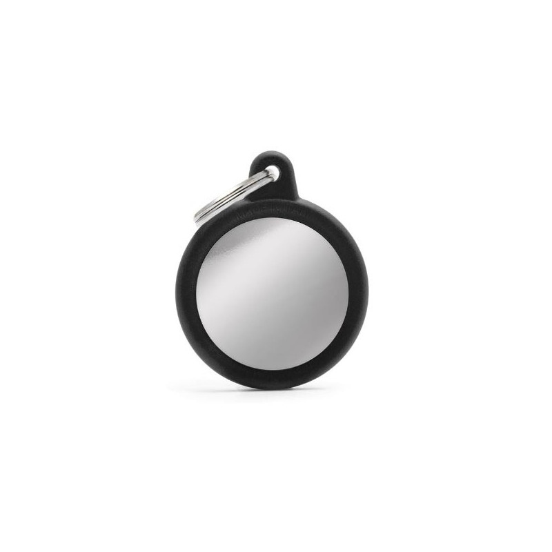 MY FAMILY Hushtag ID Tag Black Chrome Brass Circle with Black Rubber