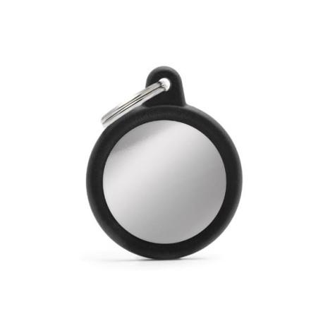 MY FAMILY Hushtag ID Tag Black Chrome Brass Circle with Black Rubber