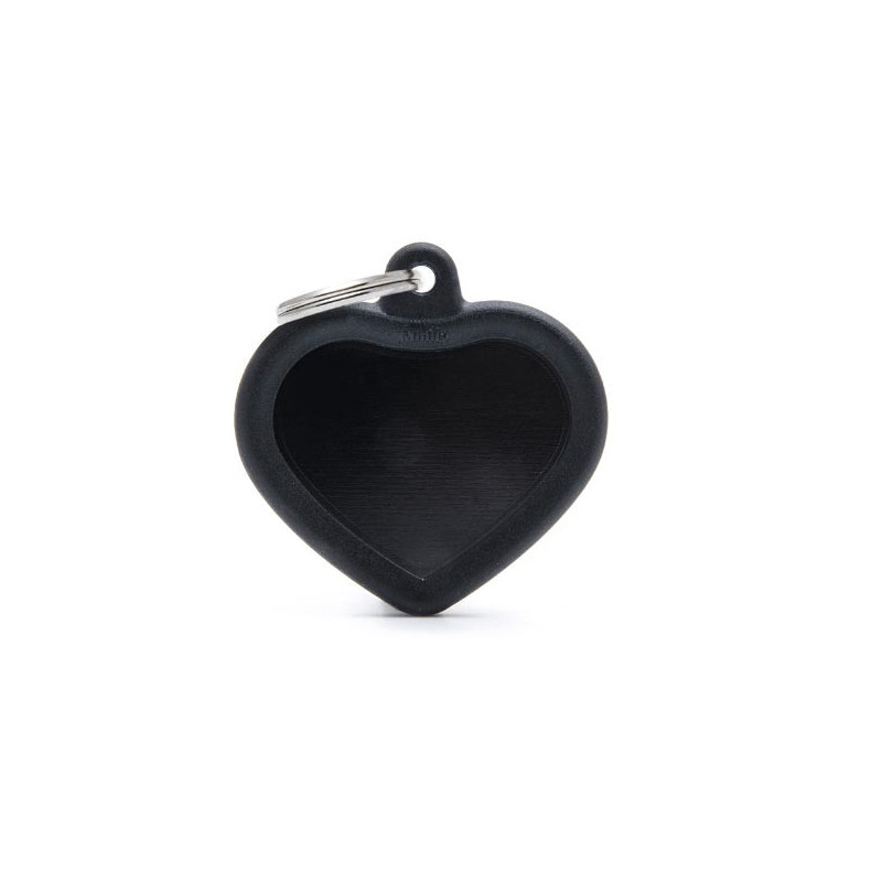 MY FAMILY Hushtag ID Tag Black Aluminum Heart with Black Rubber