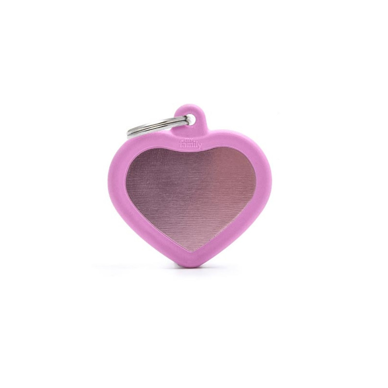 MY FAMILY Hushtag Tag Aluminum Pink Heart with Pink Rubber