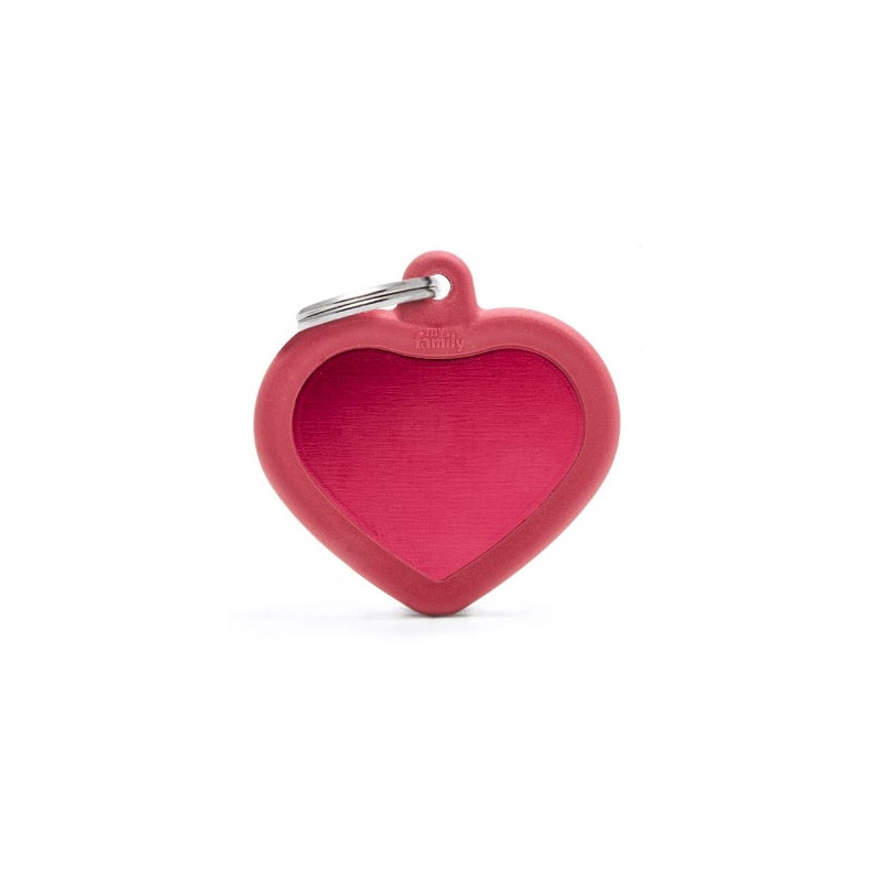MY FAMILY Hushtag Red Aluminum Heart ID Tag with Red Rubber