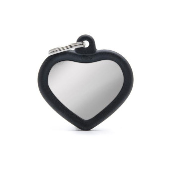 MY FAMILY Hushtag ID Tag Heart Brass Chrome Black with Black Rubber