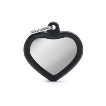 MY FAMILY Medaglietta Hushtag Cuore Ottone Cromato Nero con Gomma Nero -