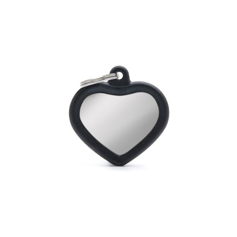 MY FAMILY Hushtag ID Tag Heart Brass Chrome Black with Black Rubber