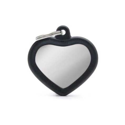 MY FAMILY Medaglietta Hushtag Cuore Ottone Cromato Nero con Gomma Nero -