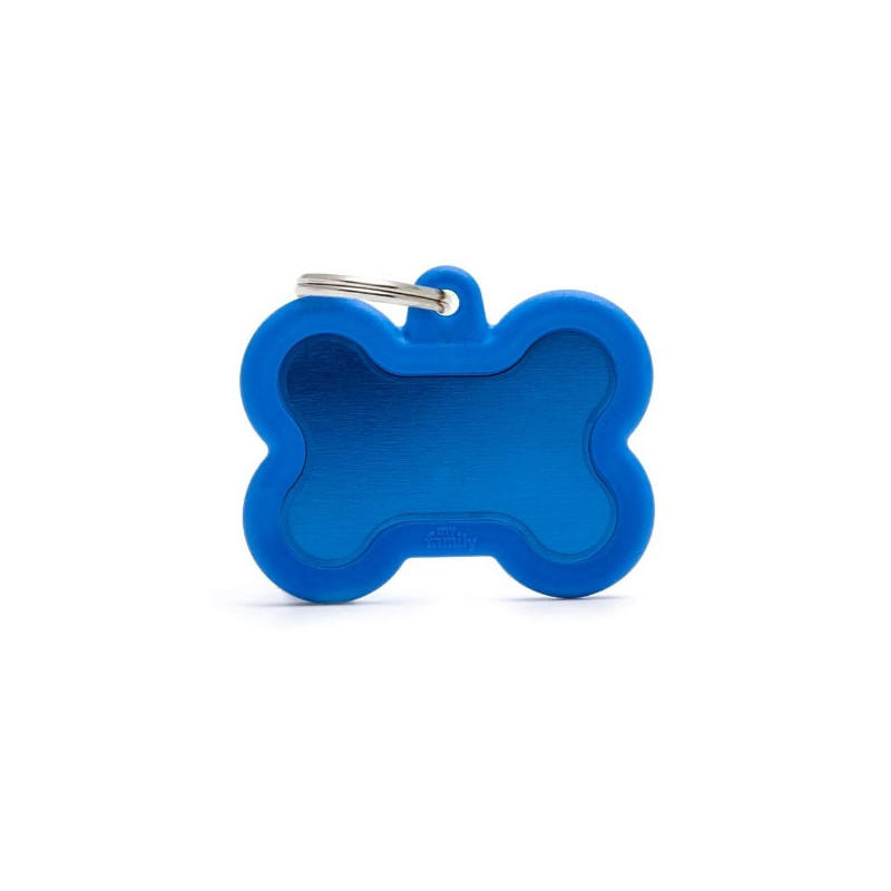 MY FAMILY Hushtag ID Tag Aluminum Blue Bone with Blue Rubber