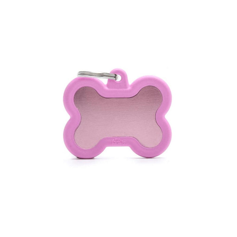 MY FAMILY Hushtag Tag Aluminum Pink Bone with Pink Rubber