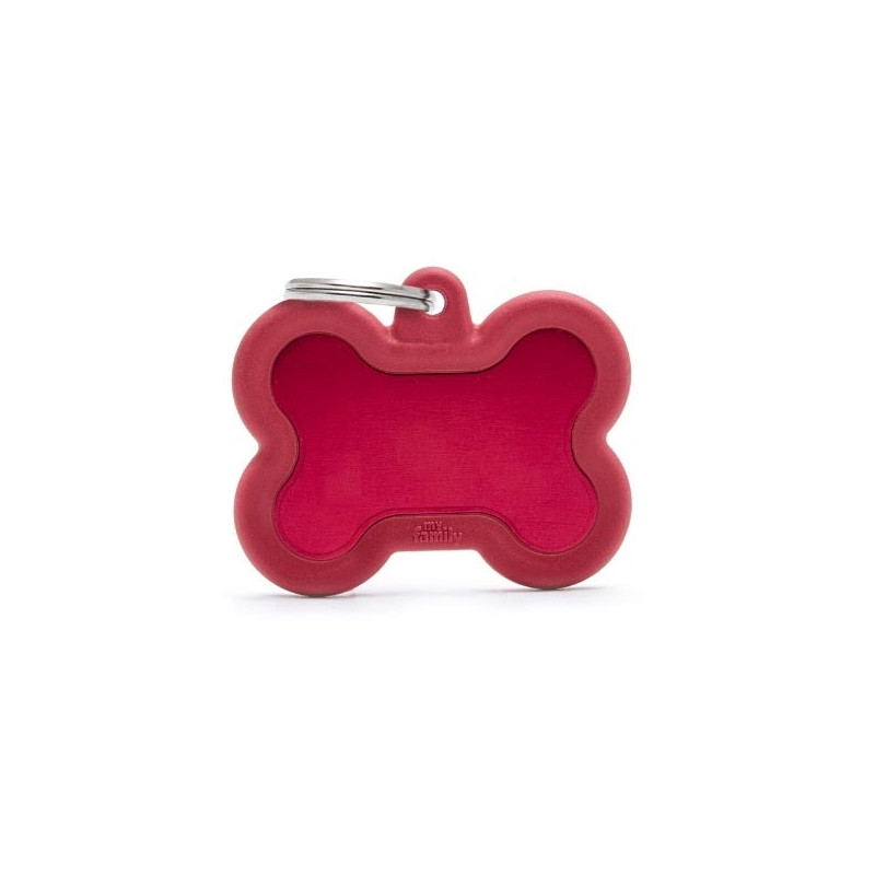 MY FAMILY Hushtag ID Tag Aluminum Red Bone with Red Rubber