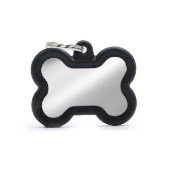 MY FAMILY Medaglietta Hushtag Osso Ottone Cromato Nero con Gomma Nera -