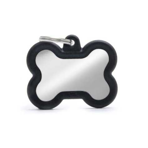 MY FAMILY Medaglietta Hushtag Osso Ottone Cromato Nero con Gomma Nera -