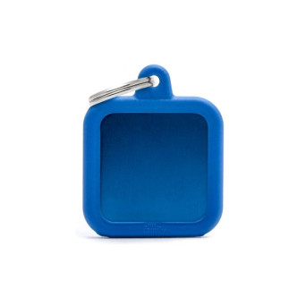 MY FAMILY Blue Aluminum Square Hushtag Tag with Blue Rubber