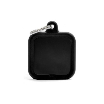 MY FAMILY Hushtag ID Tag Square Aluminum Black with Black Rubber