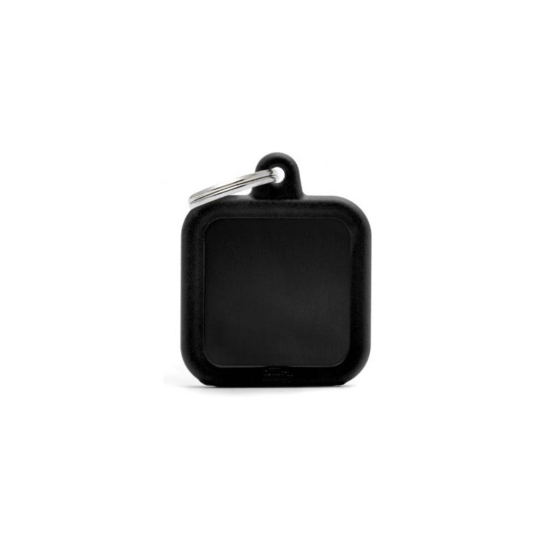 MY FAMILY Hushtag ID Tag Square Aluminum Black with Black Rubber