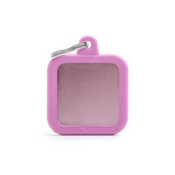 MY FAMILY Medaglietta Hushtag Quadrato Alluminio Rosa con Gomma Rosa -