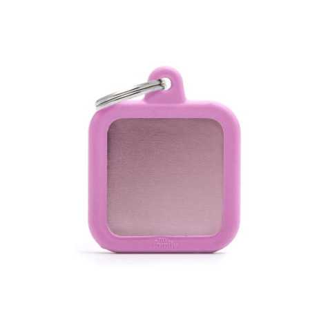 MY FAMILY Medaglietta Hushtag Quadrato Alluminio Rosa con Gomma Rosa -