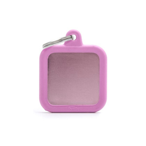 MY FAMILY Pink Aluminum Square Hushtag Tag with Pink Rubber