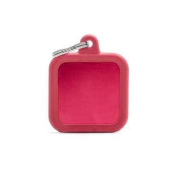 MY FAMILY Medaglietta Hushtag Quadrato Alluminio Rosso con Gomma Rossa -