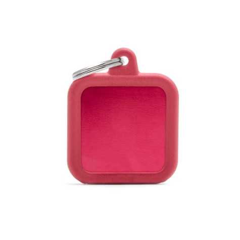 MY FAMILY Medaglietta Hushtag Quadrato Alluminio Rosso con Gomma Rossa -