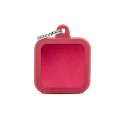 MY FAMILY Red Aluminum Square Hushtag Tag with Red Rubber