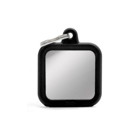 MY FAMILY Hushtag ID Tag Square Brass Chrome Black with Black Rubber