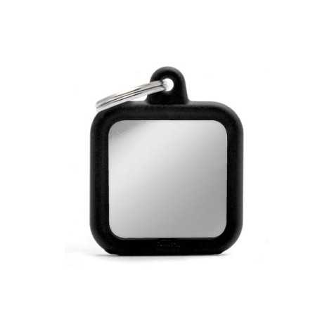 MY FAMILY Medaglietta Hushtag Quadrato Ottone Cromato Nero con Gomma Nera -