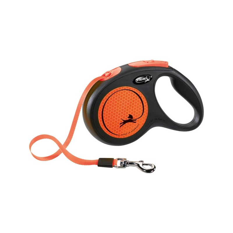FLEXI New Neon Black and Orange Leash with 5m Webbing. Size S