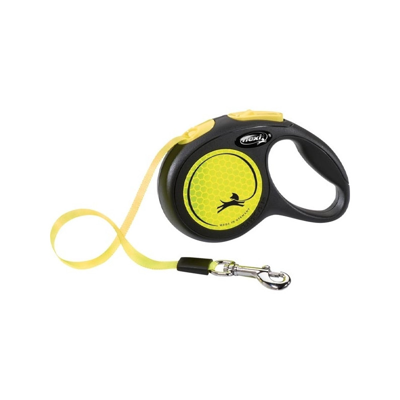 FLEXI New Neon Black and Yellow Leash mit 5m Gurtband. Größe S