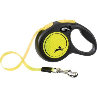 FLEXI New Neon Black and Yellow Leash mit 5m Gurtband. Größe M