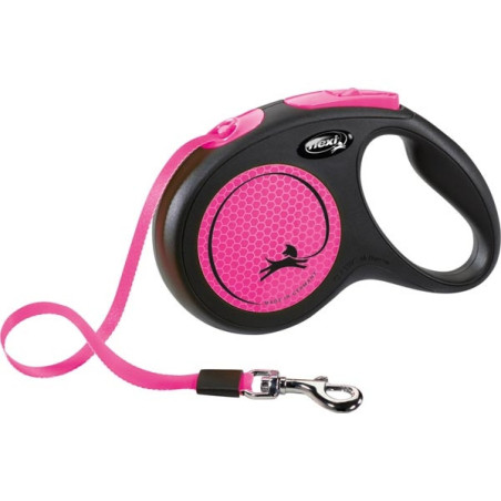 FLEXI Guinzaglio New Neon Nero e Rosa con Fettuccia da 5 mt. Taglia S - 