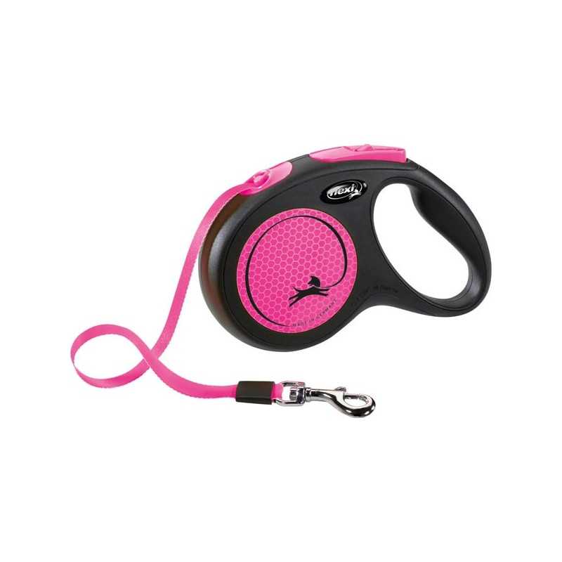 FLEXI Laisse New Neon Noir et Rose avec Sangle da 5 mt. Taille M FLEXI Laisse New Neon Noir et Rose avec Sangle da 5 mt. Taille M